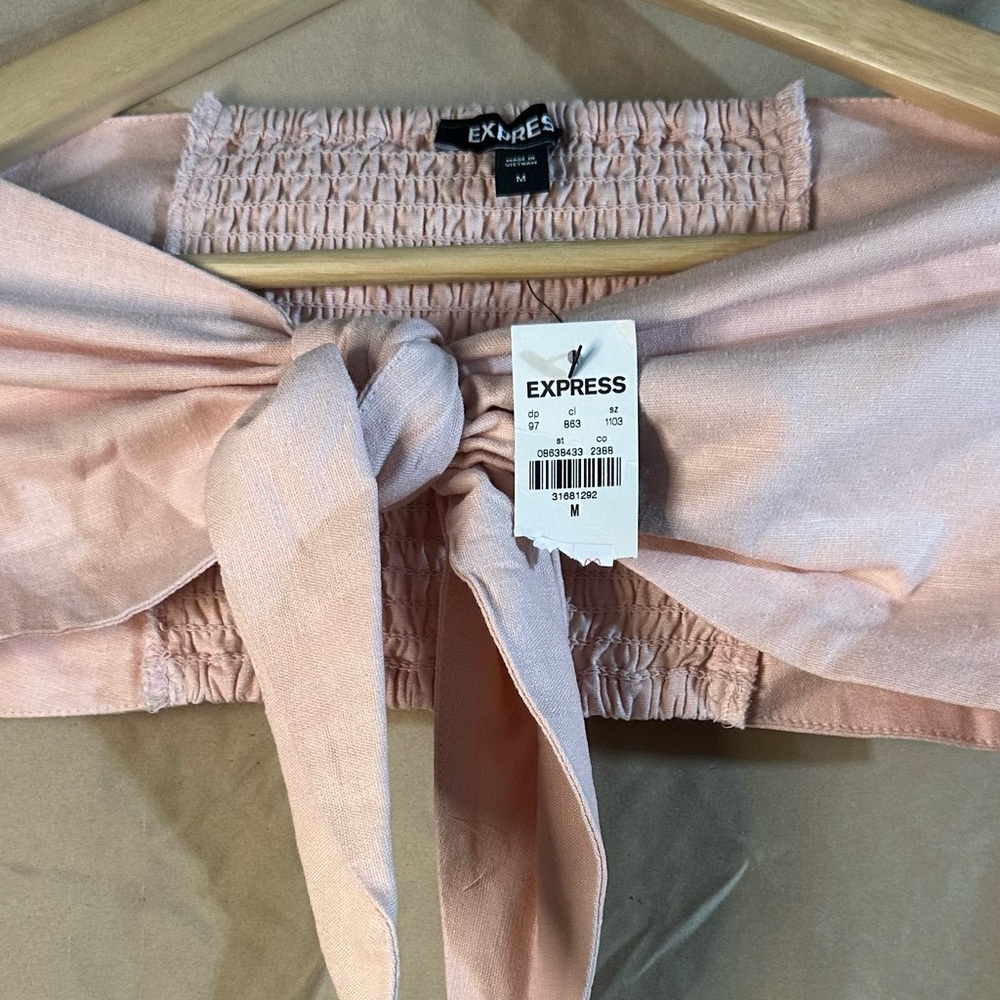 Express Blush Tie-Front Off-Shoulder Top